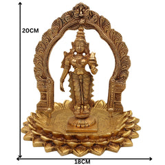 Handcrafted Brass Mahalakshmi Idol Standing on Lotus with Prabhavali – Shree Lakshmi, Kamala Devi, Ashta Lakshmi Murti for Pooja, Home Decor & Temple,Gold, 8 Inch, 1 Piece
