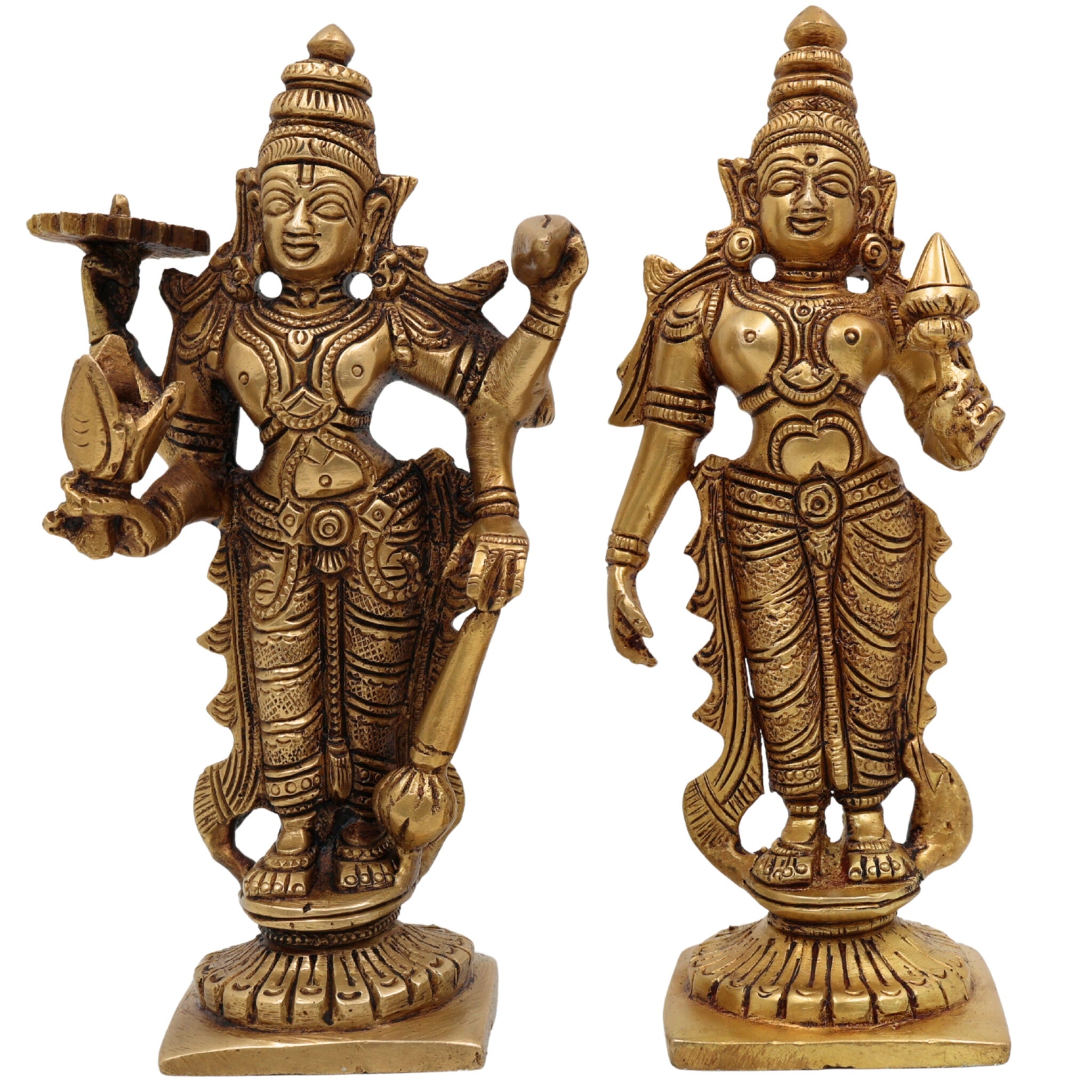 Brass Lakshmi Venkateshwara Idol | Lakshmi Narayana Balaji Govinda Srinivasa Padmavati Vishnu Murti for Pooja, Home Temple & Gift,Gold, 6 Inch, 1 Piece
