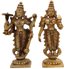 Brass Lakshmi Venkateshwara Idol | Lakshmi Narayana Balaji Govinda Srinivasa Padmavati Vishnu Murti for Pooja, Home Temple & Gift,Gold, 6 Inch, 1 Piece