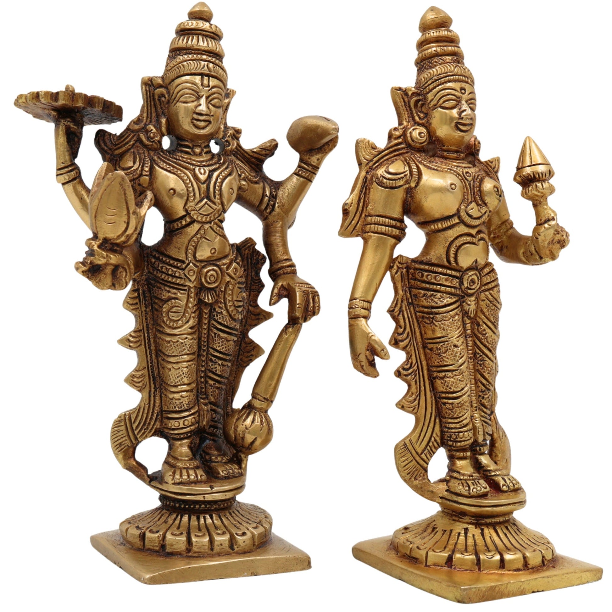 Brass Lakshmi Venkateshwara Idol | Lakshmi Narayana Balaji Govinda Srinivasa Padmavati Vishnu Murti for Pooja, Home Temple & Gift,Gold, 6 Inch, 1 Piece
