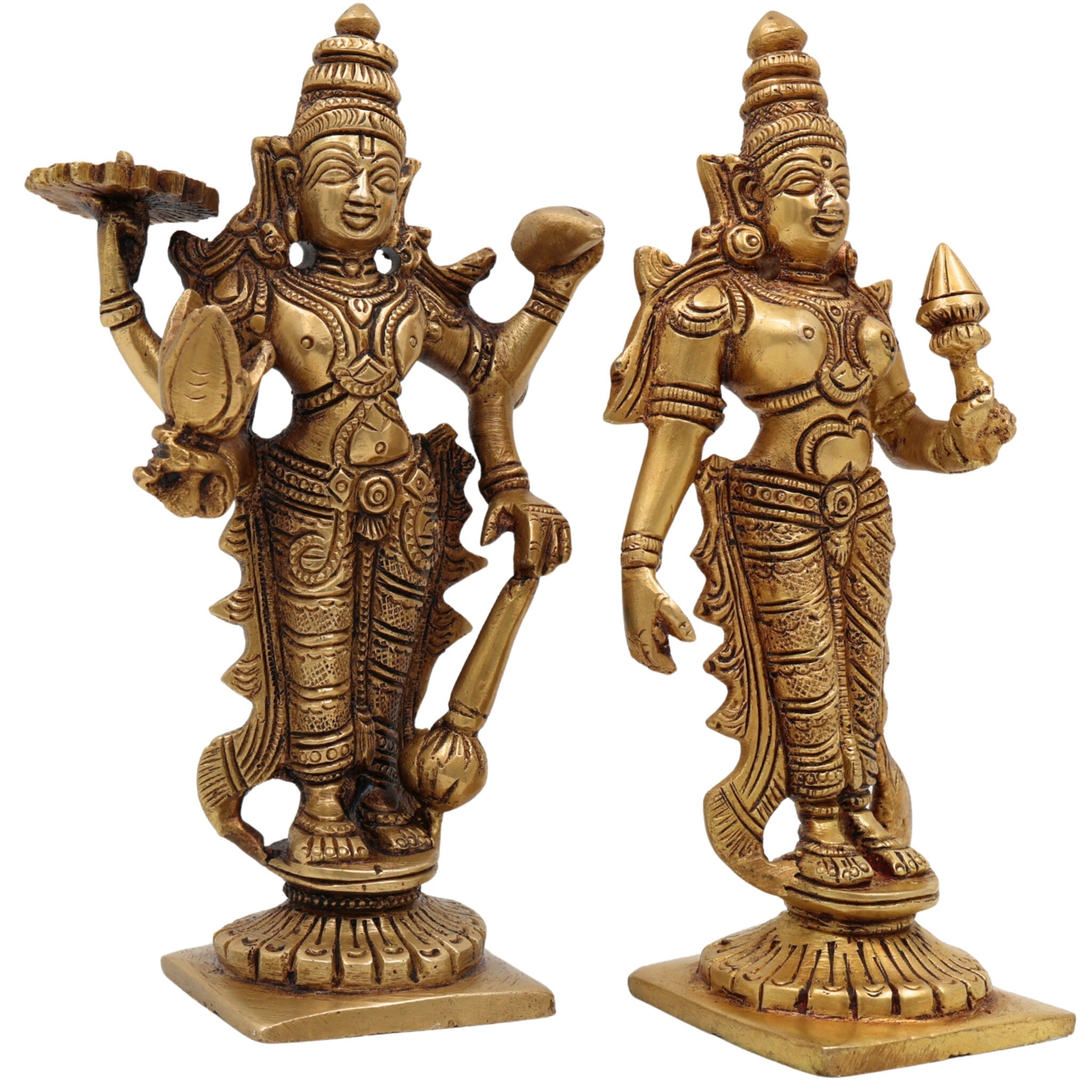 Brass Lakshmi Venkateshwara Idol | Lakshmi Narayana Balaji Govinda Srinivasa Padmavati Vishnu Murti for Pooja, Home Temple & Gift,Gold, 6 Inch, 1 Piece