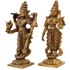 Brass Lakshmi Venkateshwara Idol | Lakshmi Narayana Balaji Govinda Srinivasa Padmavati Vishnu Murti for Pooja, Home Temple & Gift,Gold, 6 Inch, 1 Piece