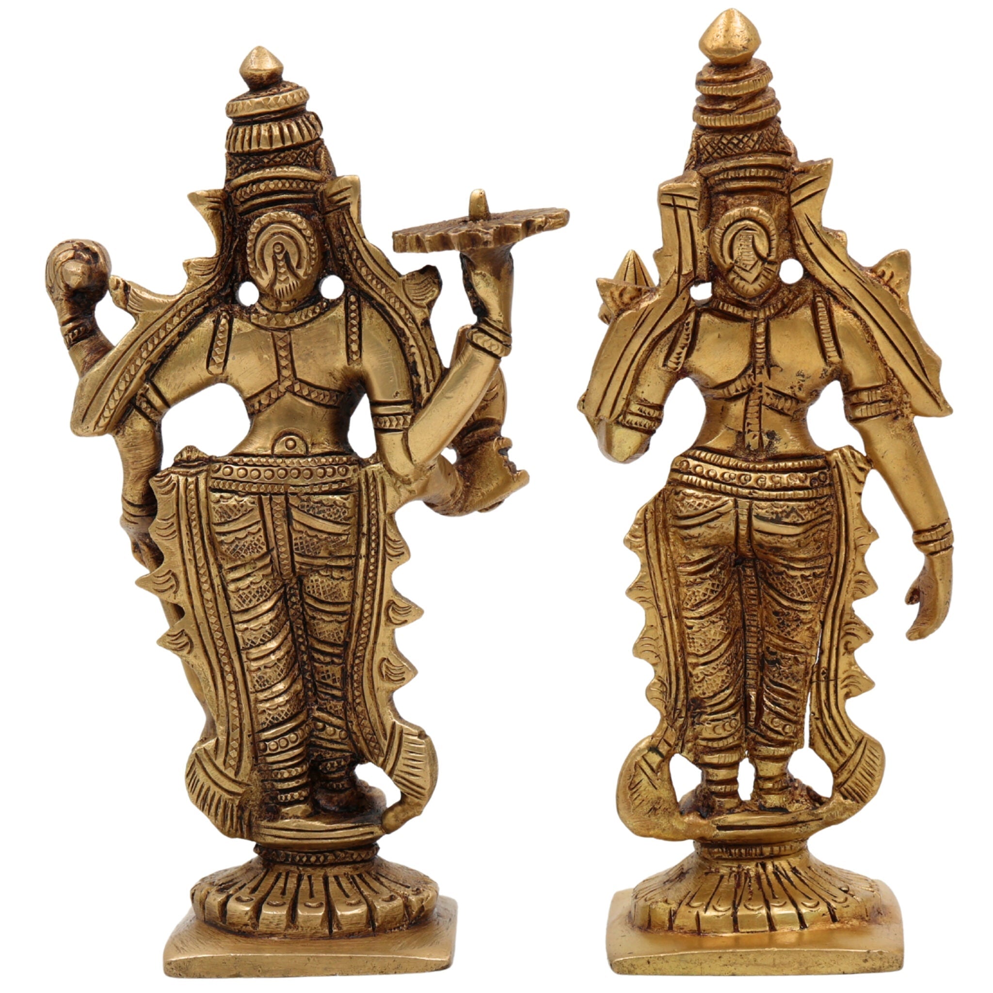 Brass Lakshmi Venkateshwara Idol | Lakshmi Narayana Balaji Govinda Srinivasa Padmavati Vishnu Murti for Pooja, Home Temple & Gift,Gold, 6 Inch, 1 Piece