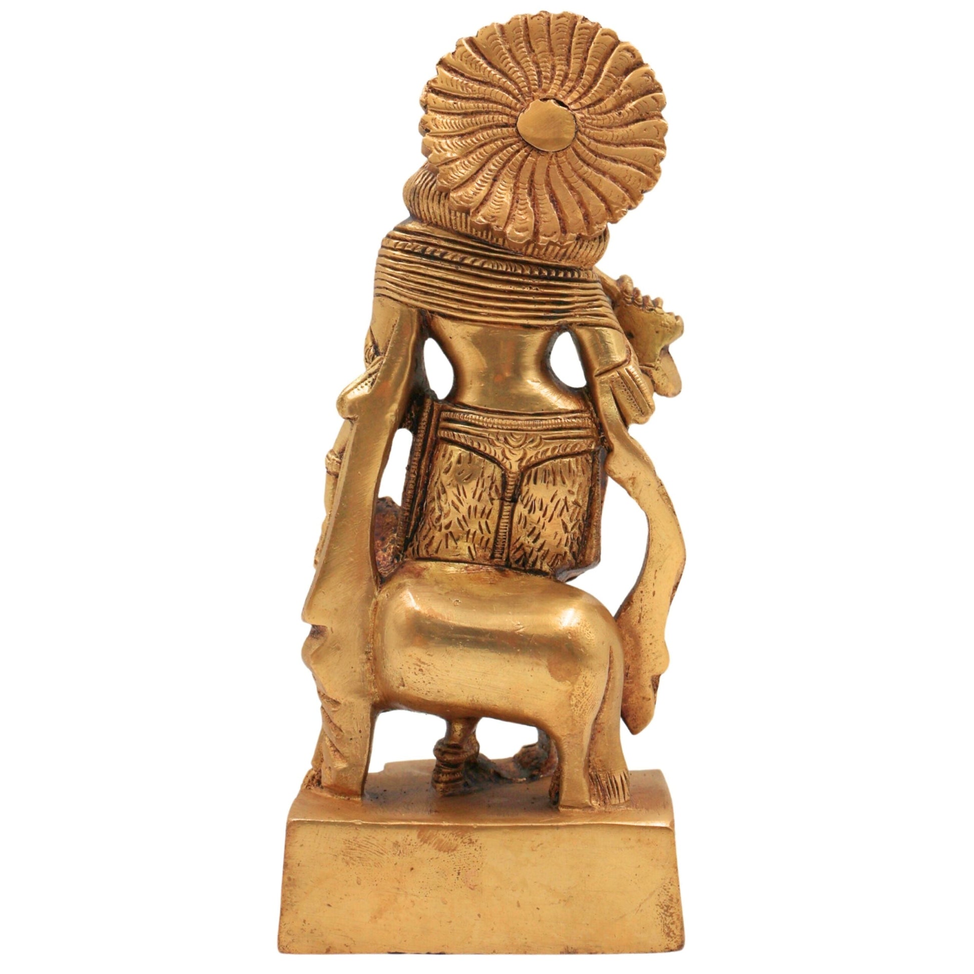 Brass Krishna with Cow Idol | Gopal Govinda Murti | Bal Gopal Kanha Statue | Shyamsundar Murli Manohar Pital Vigraham for Home Decor & Puja,Gold, 6.5 Inch, 1 Piece