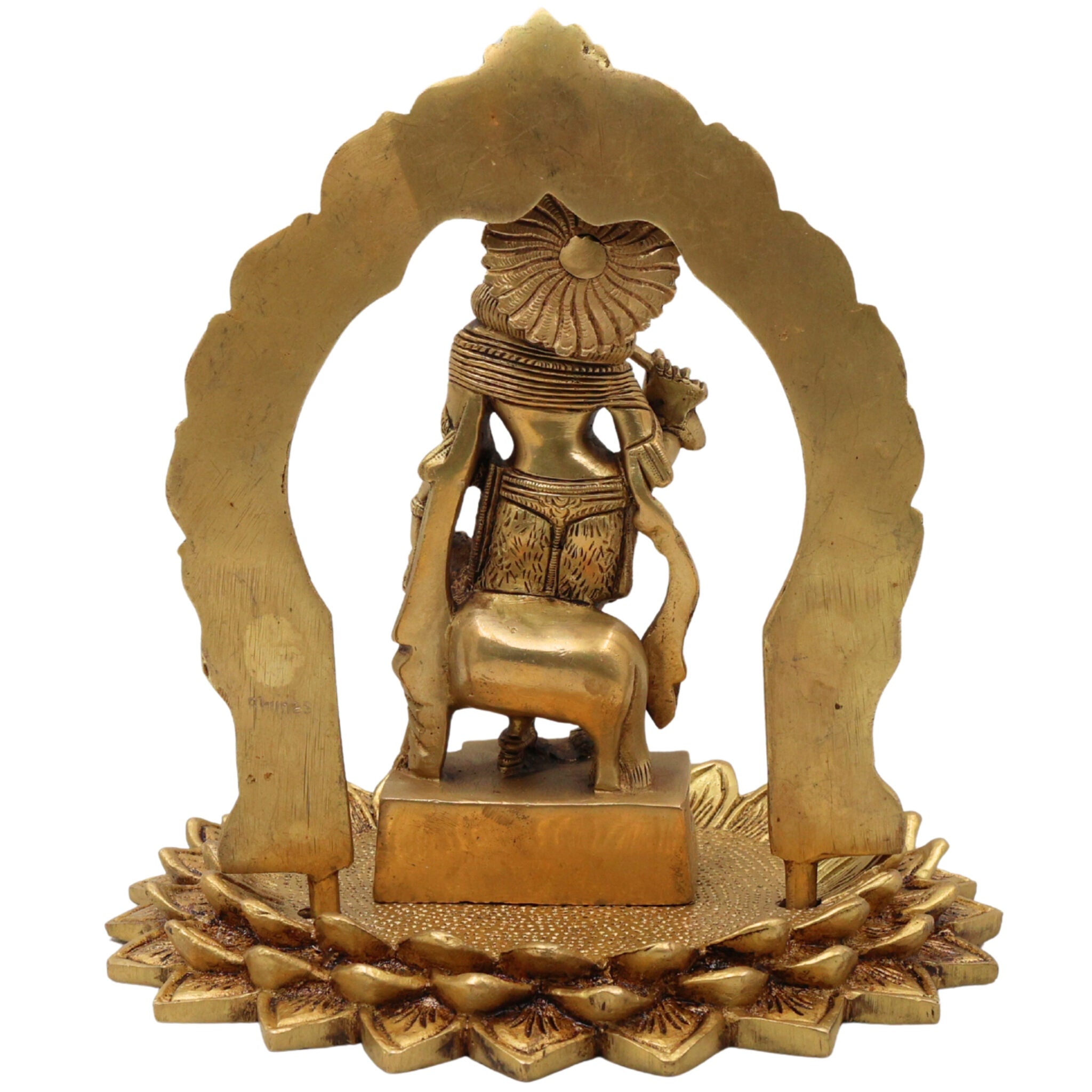 Brass Krishna Idol with Prabhavali on Lotus Chowki – Gopal, Balakrishna, Murli Manohar Murti for Pooja, Home Decor & Temple Statue,Gold, 8 Inch, 1 Piece