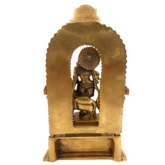 Brass Krishna Idol Murti – Gopal, Govinda, Balakrishna, Radha Krishna Vigraham with Prabhavali & Chowki for Home, Temple, Pooja Room & Office Decor,Gold, 11 Inch, 1 Piece