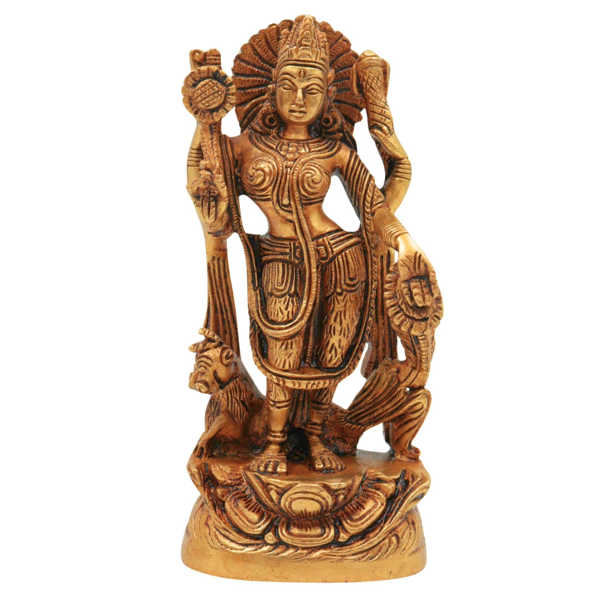 Handcrafted Brass Durga Devi Idol – Mahishasura Mardini | Shakti | Simhavahini | Vaishno Devi Murti for Pooja & Home Decor,Gold, 6 Inch, 1 Piece