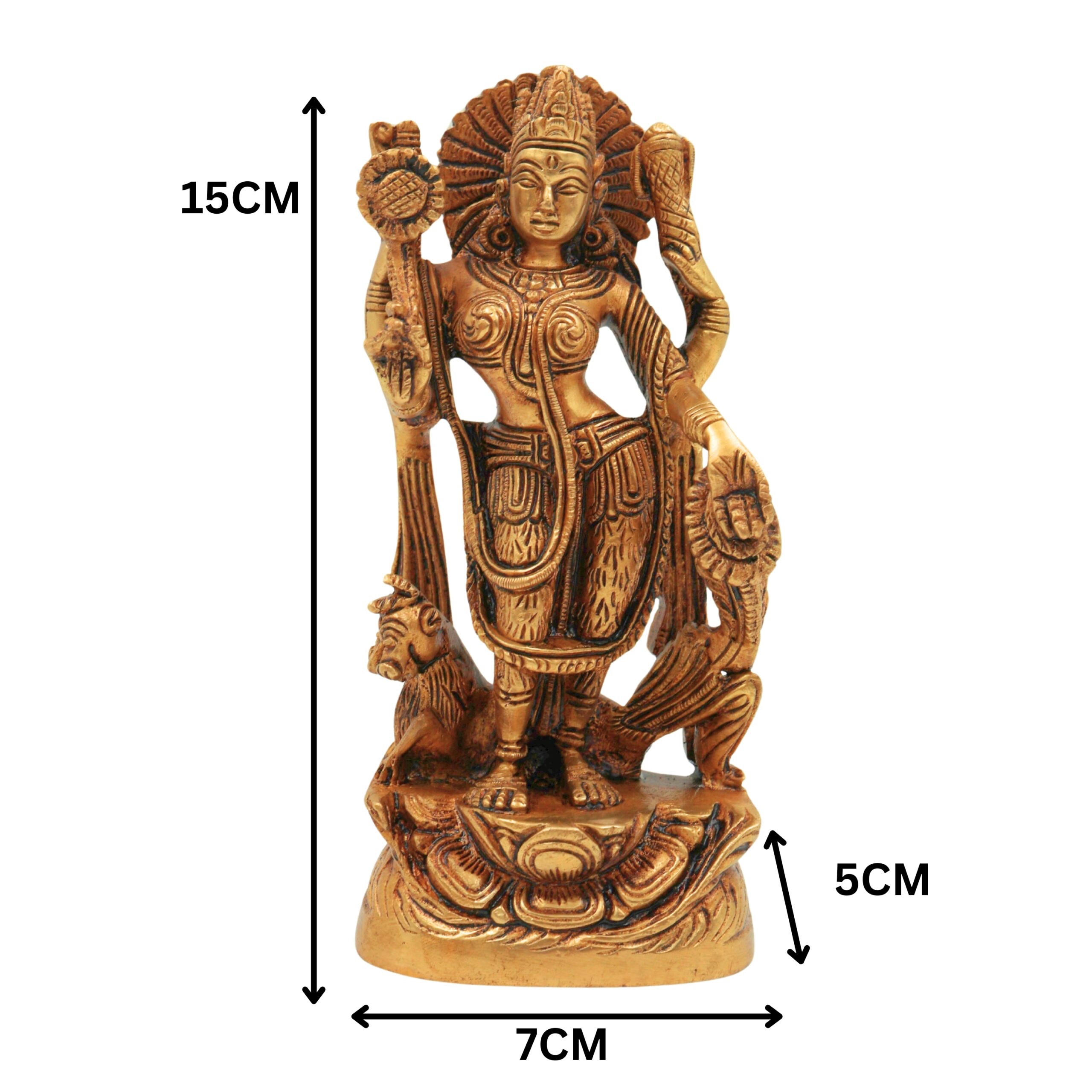 Handcrafted Brass Durga Devi Idol – Mahishasura Mardini | Shakti | Simhavahini | Vaishno Devi Murti for Pooja & Home Decor,Gold, 6 Inch, 1 Piece