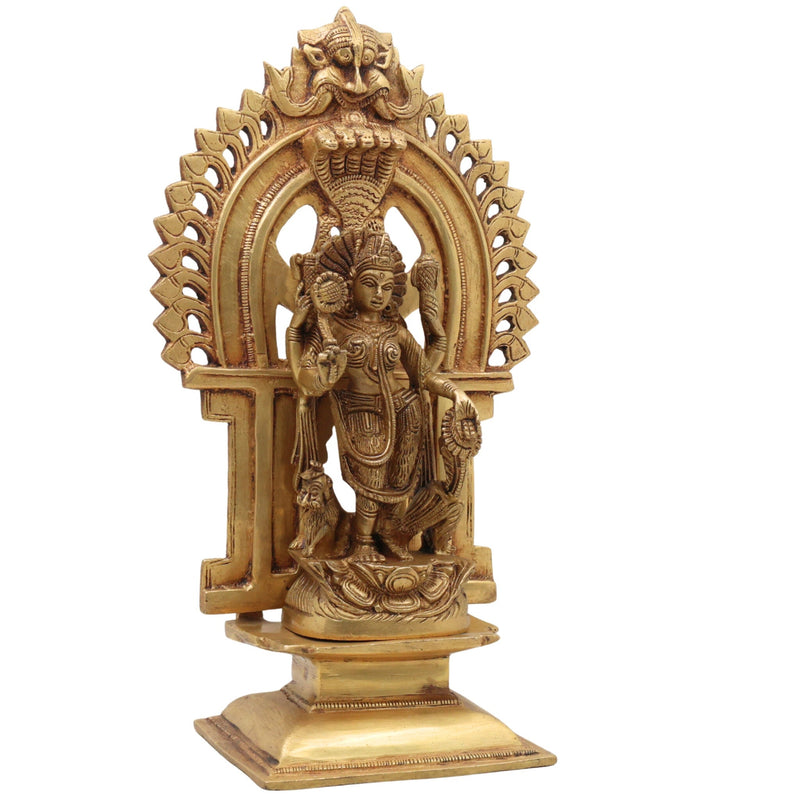 Maa Durga Devi Brass Idol with Prabhavali – Mahishasura Mardini | Shakti | Simhavahini | Ambika | Vaishno Mata Statue for Pooja, Temple & Home Decor,Gold, 11.5 Inch, 1 Piece