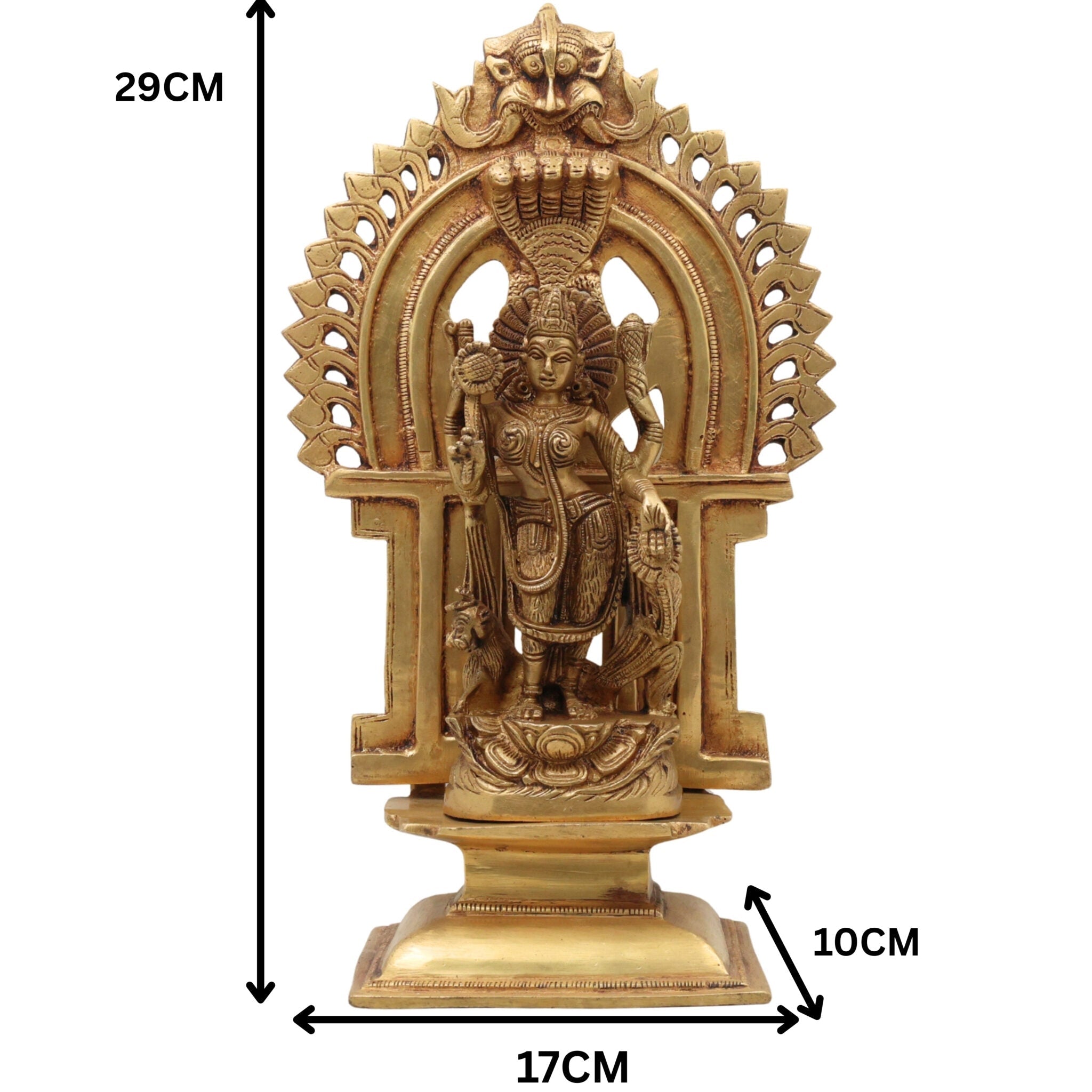 Maa Durga Devi Brass Idol with Prabhavali – Mahishasura Mardini | Shakti | Simhavahini | Ambika | Vaishno Mata Statue for Pooja, Temple & Home Decor,Gold, 11.5 Inch, 1 Piece
