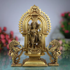 Brass Durga Devi Idol with Prabhavali & Lion Yali – Mahishasura Mardini | Simhavahini Shakti | Maa Bhavani Murti for Home, Temple & Pooja Decor,Gold, 11.5 Inch, 1 Piece