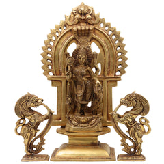 Brass Durga Devi Idol with Prabhavali & Lion Yali – Mahishasura Mardini | Simhavahini Shakti | Maa Bhavani Murti for Home, Temple & Pooja Decor,Gold, 11.5 Inch, 1 Piece