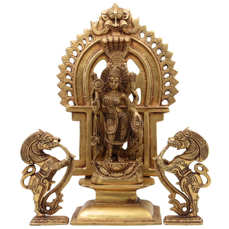 Brass Durga Devi Idol with Prabhavali & Lion Yali – Mahishasura Mardini | Simhavahini Shakti | Maa Bhavani Murti for Home, Temple & Pooja Decor,Gold, 11.5 Inch, 1 Piece