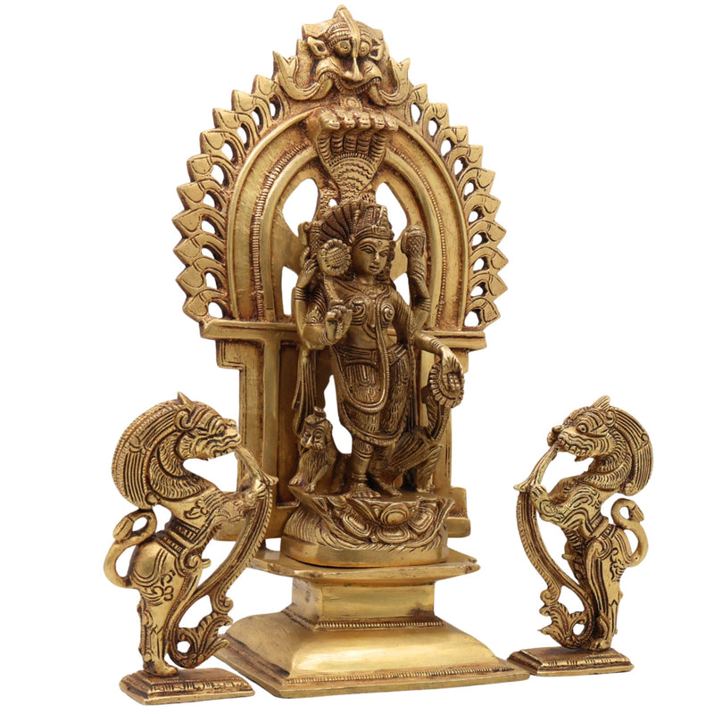 Brass Durga Devi Idol with Prabhavali & Lion Yali – Mahishasura Mardini | Simhavahini Shakti | Maa Bhavani Murti for Home, Temple & Pooja Decor,Gold, 11.5 Inch, 1 Piece