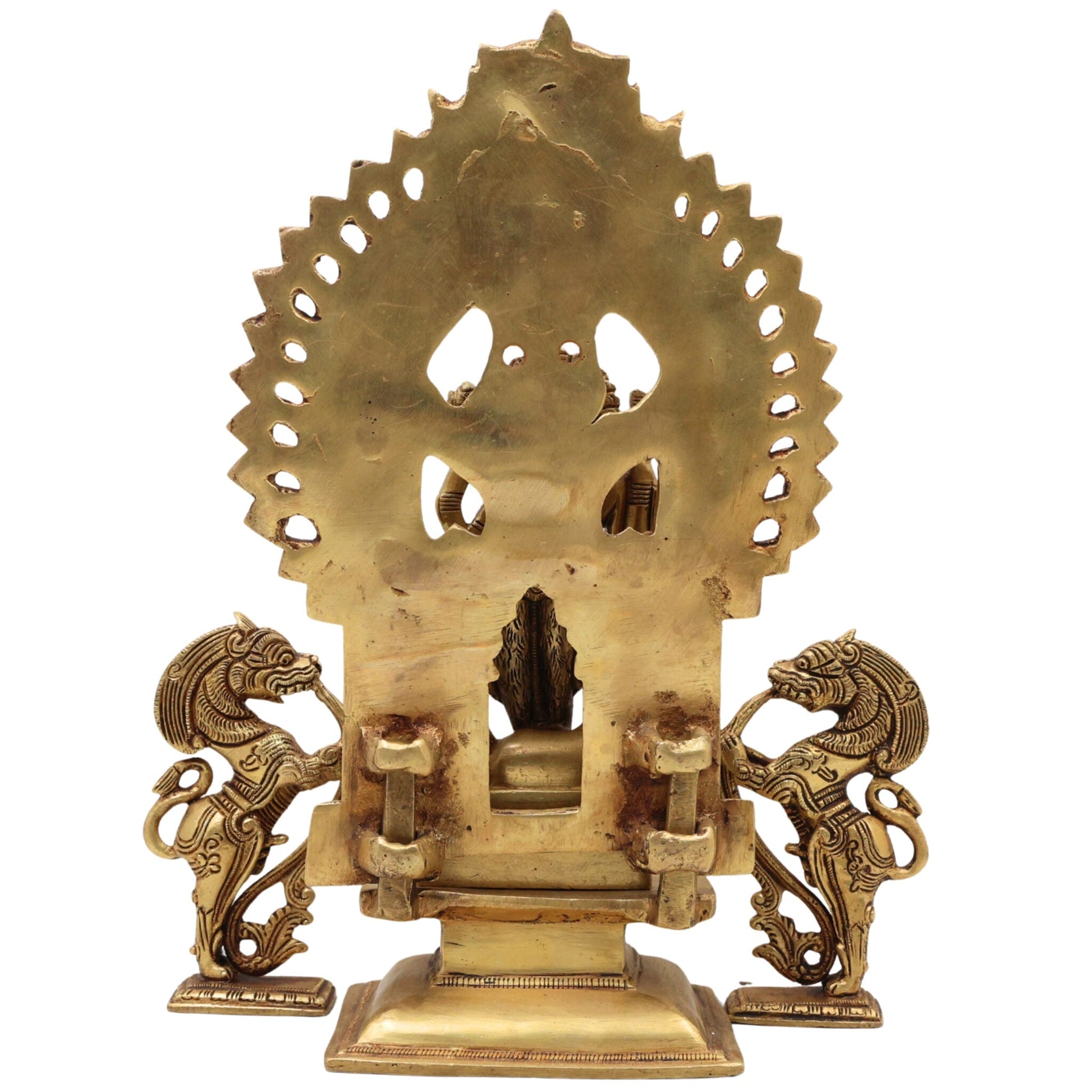 Brass Durga Devi Idol with Prabhavali & Lion Yali – Mahishasura Mardini | Simhavahini Shakti | Maa Bhavani Murti for Home, Temple & Pooja Decor,Gold, 11.5 Inch, 1 Piece