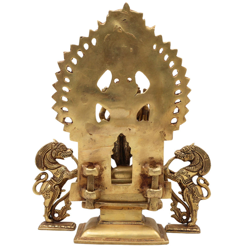 Brass Durga Devi Idol with Prabhavali & Lion Yali – Mahishasura Mardini | Simhavahini Shakti | Maa Bhavani Murti for Home, Temple & Pooja Decor,Gold, 11.5 Inch, 1 Piece