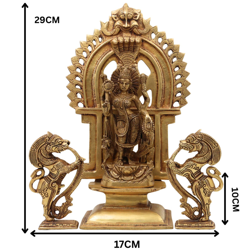 Brass Durga Devi Idol with Prabhavali & Lion Yali – Mahishasura Mardini | Simhavahini Shakti | Maa Bhavani Murti for Home, Temple & Pooja Decor,Gold, 11.5 Inch, 1 Piece