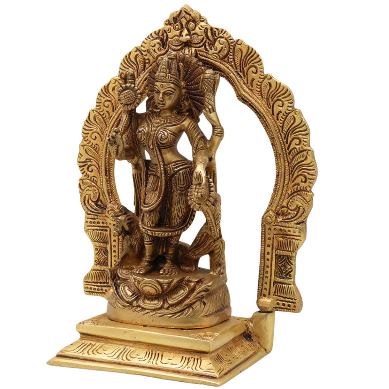 Brass Durga Maa Idol | Sherawali Mata Statue | Handmade Devi Murti with Prabhavali & Base | Mahishasura Mardini Jagdamba Shakti Sculpture for Home Temple & Puja Decor,Gold, 8 Inch, 1 Piece