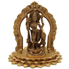 Handcrafted Brass Durga Devi Idol with Prabhavali – Mahishasura Mardini | Shakti | Chamundeshwari | Antique Finish for Pooja, Home Temple & Decor,Gold, 8 Inch, 1 Piece