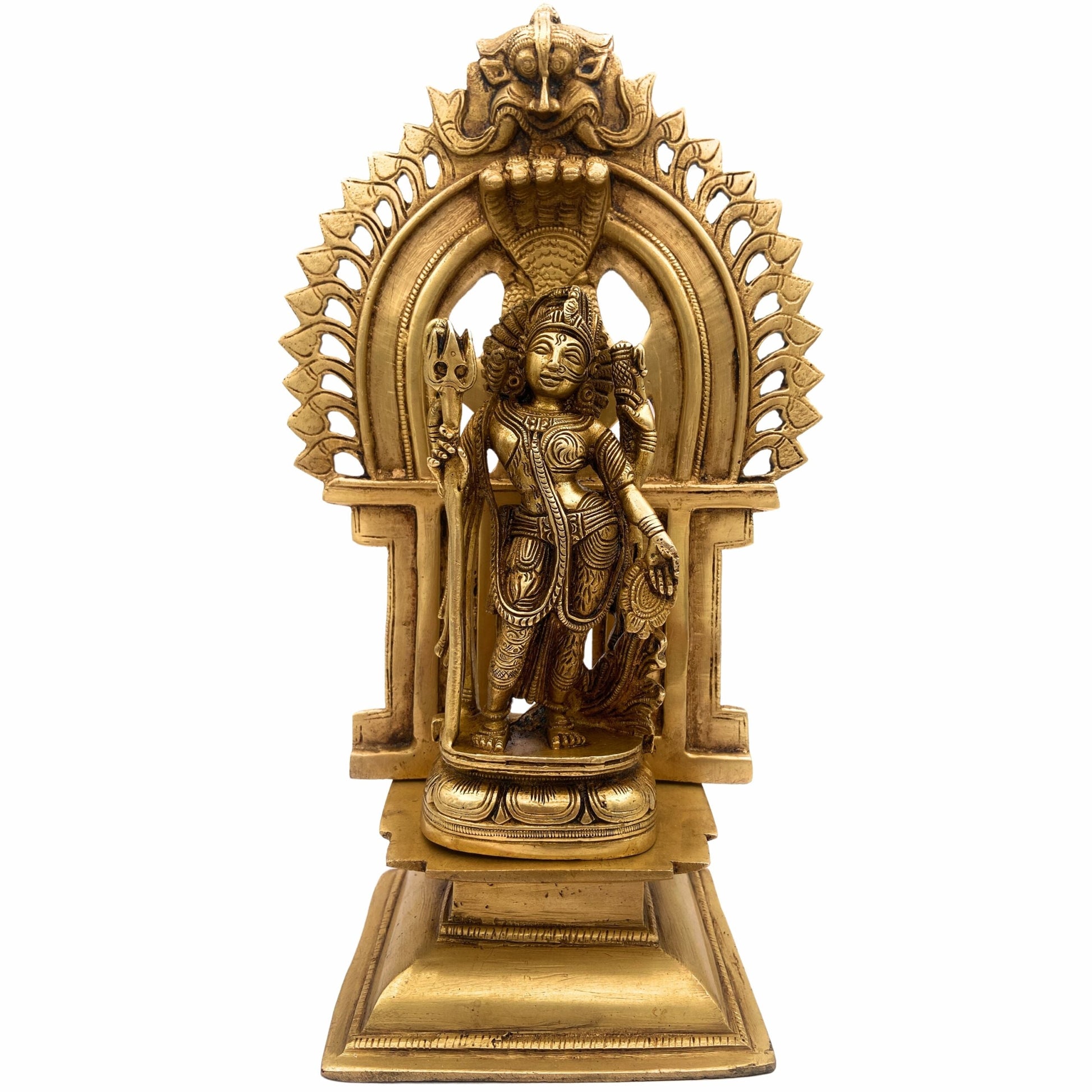 Brass Ardhanarishvara Idol, Divine Ardhnarishwar Statue, Shiv Parvati Murti, Lord Shiva Parvathi Silai, Ardhanarishvara with Prabhavali, Gold, 11.5 Inch, 1 Piece