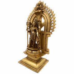 Brass Ardhanarishvara Idol, Divine Ardhnarishwar Statue, Shiv Parvati Murti, Lord Shiva Parvathi Silai, Ardhanarishvara with Prabhavali, Gold, 11.5 Inch, 1 Piece