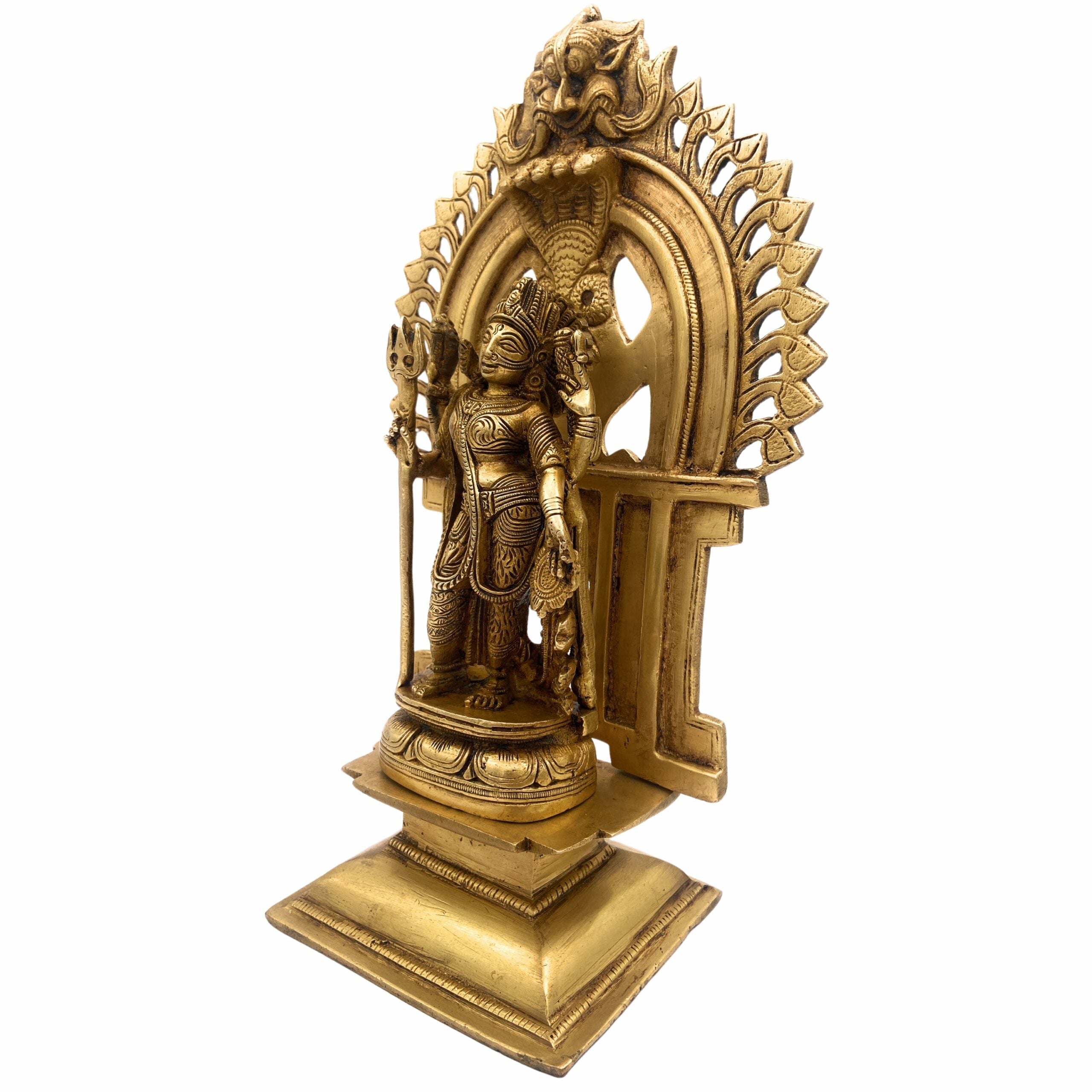 Brass Ardhanarishvara Idol, Divine Ardhnarishwar Statue, Shiv Parvati Murti, Lord Shiva Parvathi Silai, Ardhanarishvara with Prabhavali, Gold, 11.5 Inch, 1 Piece