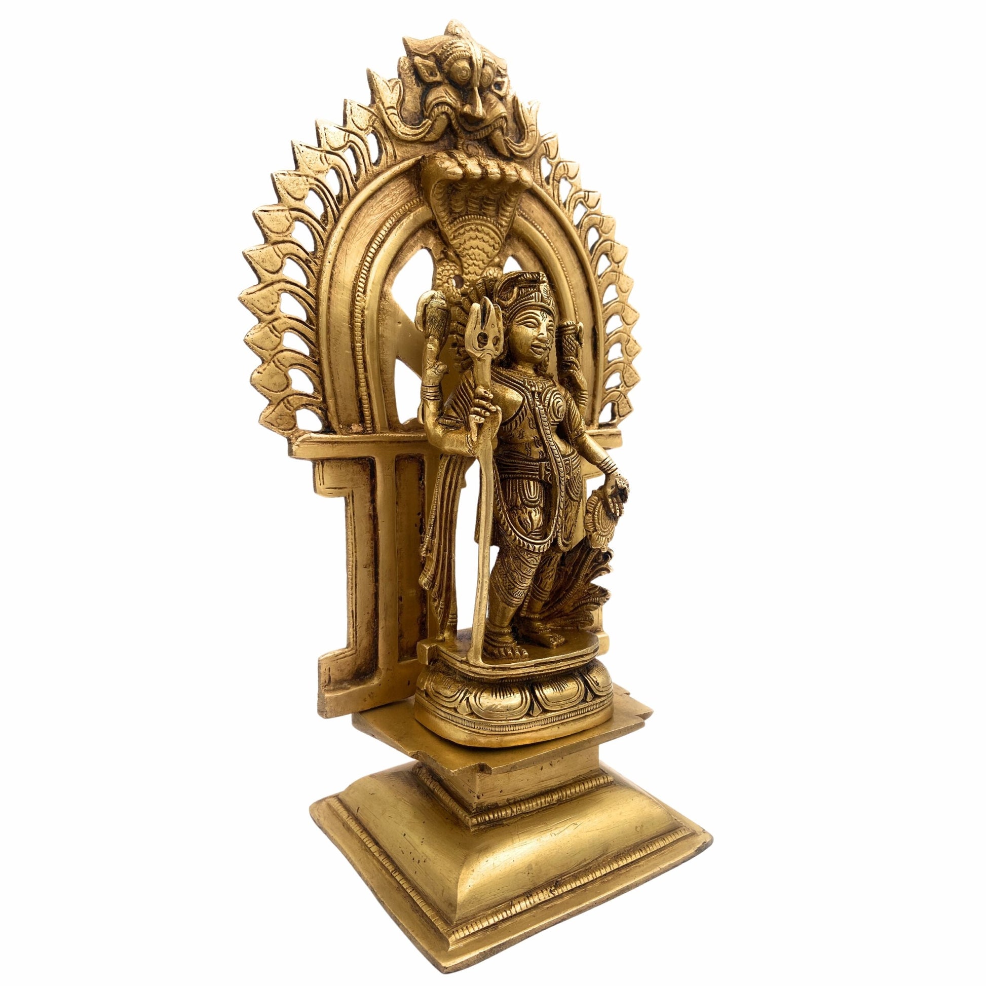 Brass Ardhanarishvara Idol, Divine Ardhnarishwar Statue, Shiv Parvati Murti, Lord Shiva Parvathi Silai, Ardhanarishvara with Prabhavali, Gold, 11.5 Inch, 1 Piece