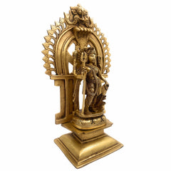 Brass Ardhanarishvara Idol, Divine Ardhnarishwar Statue, Shiv Parvati Murti, Lord Shiva Parvathi Silai, Ardhanarishvara with Prabhavali, Gold, 11.5 Inch, 1 Piece