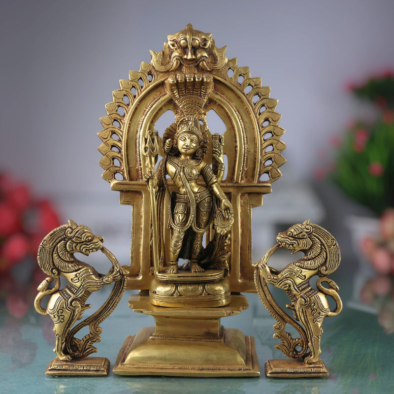 Brass Ardhanarishvara Idols With Two Yali And Prabhavali, Ardhnarishwar Statue, Ardhnari, Shiv Parvathi Murti, Lord Shiva And Parwathi Silai, Ardhanarishvara With Prabhavali,Gold, 11.5 Inch, 1 Piece