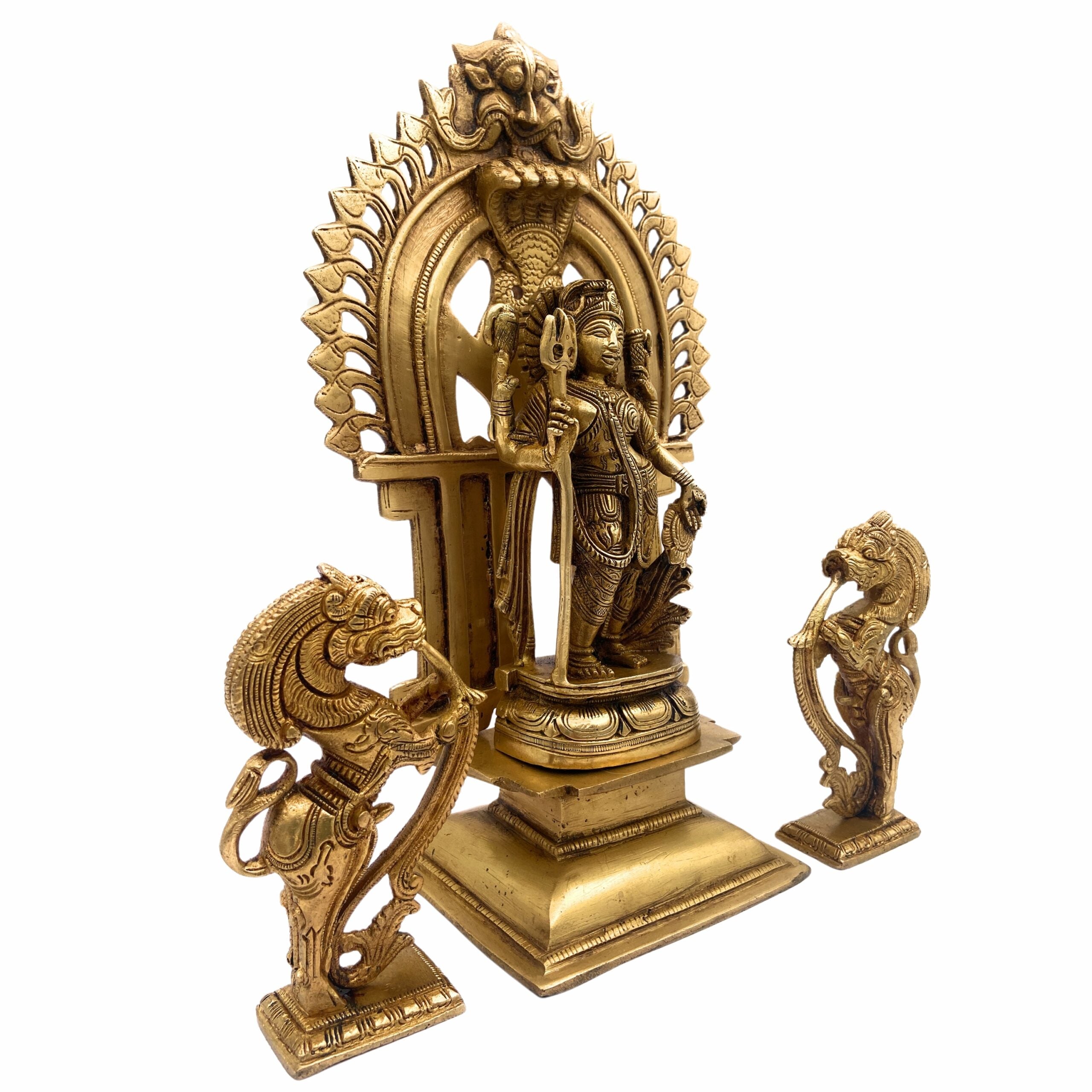 Brass Ardhanarishvara Idols With Two Yali And Prabhavali, Ardhnarishwar Statue, Ardhnari, Shiv Parvathi Murti, Lord Shiva And Parwathi Silai, Ardhanarishvara With Prabhavali,Gold, 11.5 Inch, 1 Piece