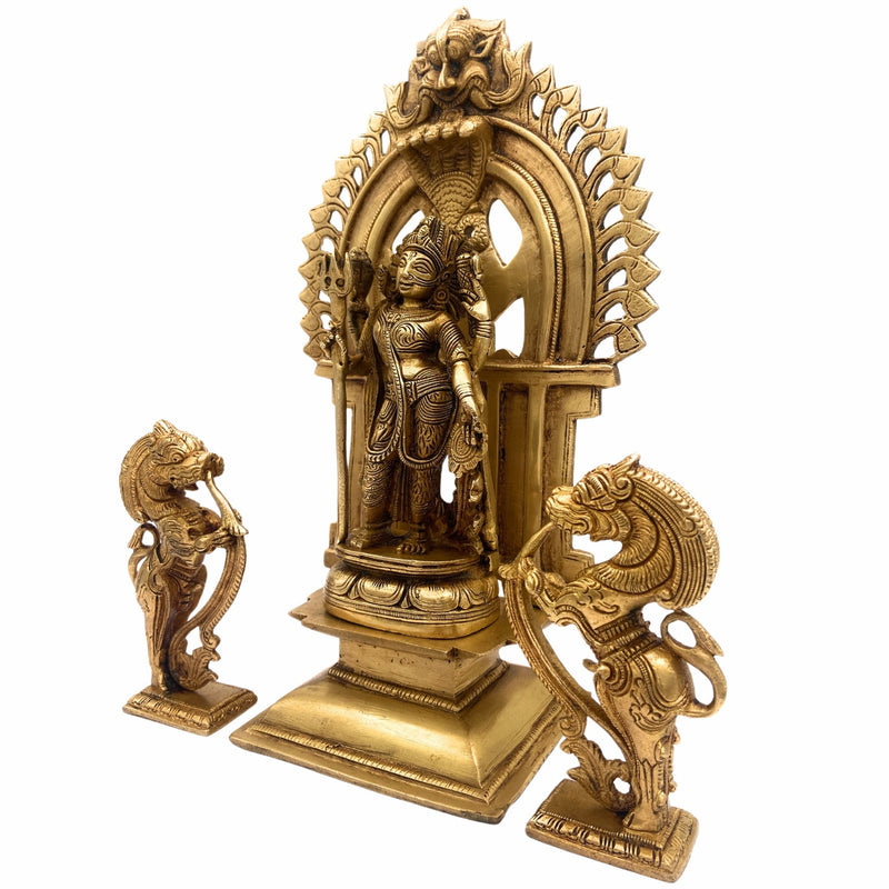 Brass Ardhanarishvara Idols With Two Yali And Prabhavali, Ardhnarishwar Statue, Ardhnari, Shiv Parvathi Murti, Lord Shiva And Parwathi Silai, Ardhanarishvara With Prabhavali,Gold, 11.5 Inch, 1 Piece