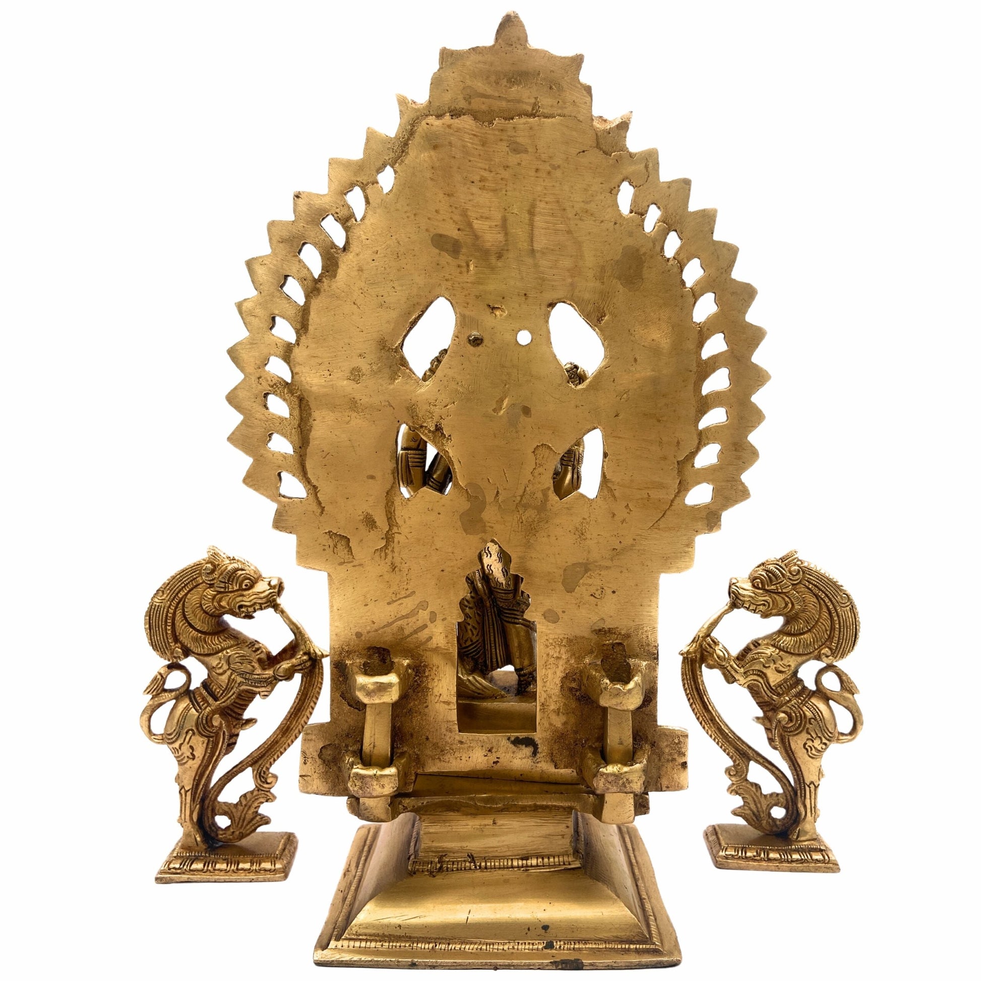 Brass Ardhanarishvara Idols With Two Yali And Prabhavali, Ardhnarishwar Statue, Ardhnari, Shiv Parvathi Murti, Lord Shiva And Parwathi Silai, Ardhanarishvara With Prabhavali,Gold, 11.5 Inch, 1 Piece