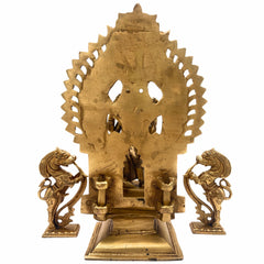 Brass Ardhanarishvara Idols With Two Yali And Prabhavali, Ardhnarishwar Statue, Ardhnari, Shiv Parvathi Murti, Lord Shiva And Parwathi Silai, Ardhanarishvara With Prabhavali,Gold, 11.5 Inch, 1 Piece