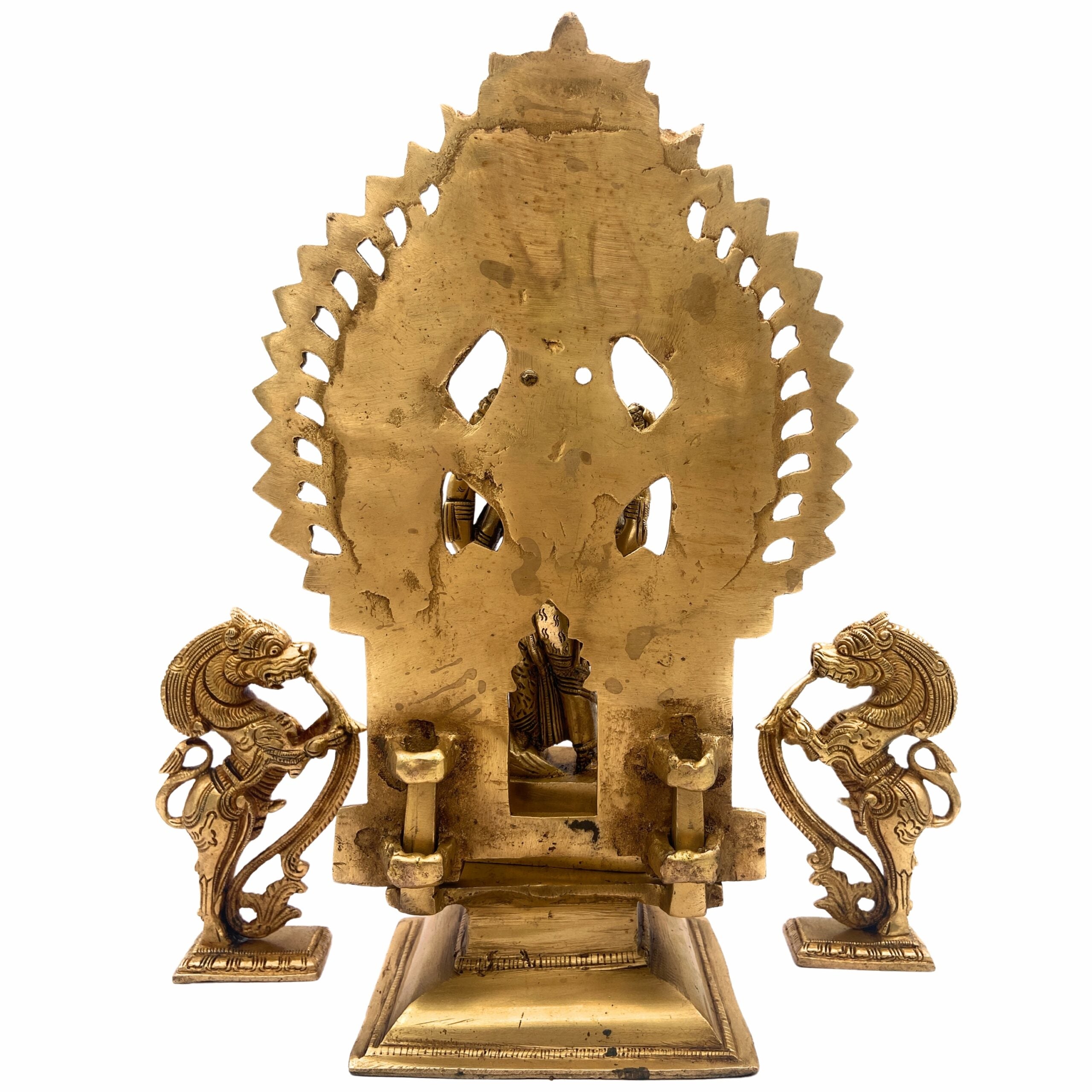 Brass Ardhanarishvara Idols With Two Yali And Prabhavali, Ardhnarishwar Statue, Ardhnari, Shiv Parvathi Murti, Lord Shiva And Parwathi Silai, Ardhanarishvara With Prabhavali,Gold, 11.5 Inch, 1 Piece
