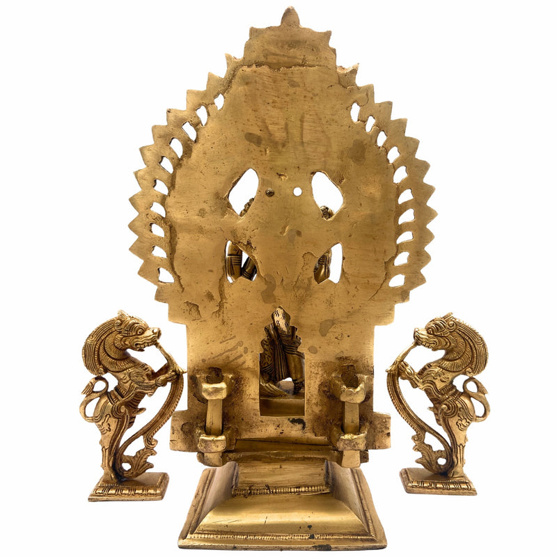 Brass Ardhanarishvara Idols With Two Yali And Prabhavali, Ardhnarishwar Statue, Ardhnari, Shiv Parvathi Murti, Lord Shiva And Parwathi Silai, Ardhanarishvara With Prabhavali,Gold, 11.5 Inch, 1 Piece