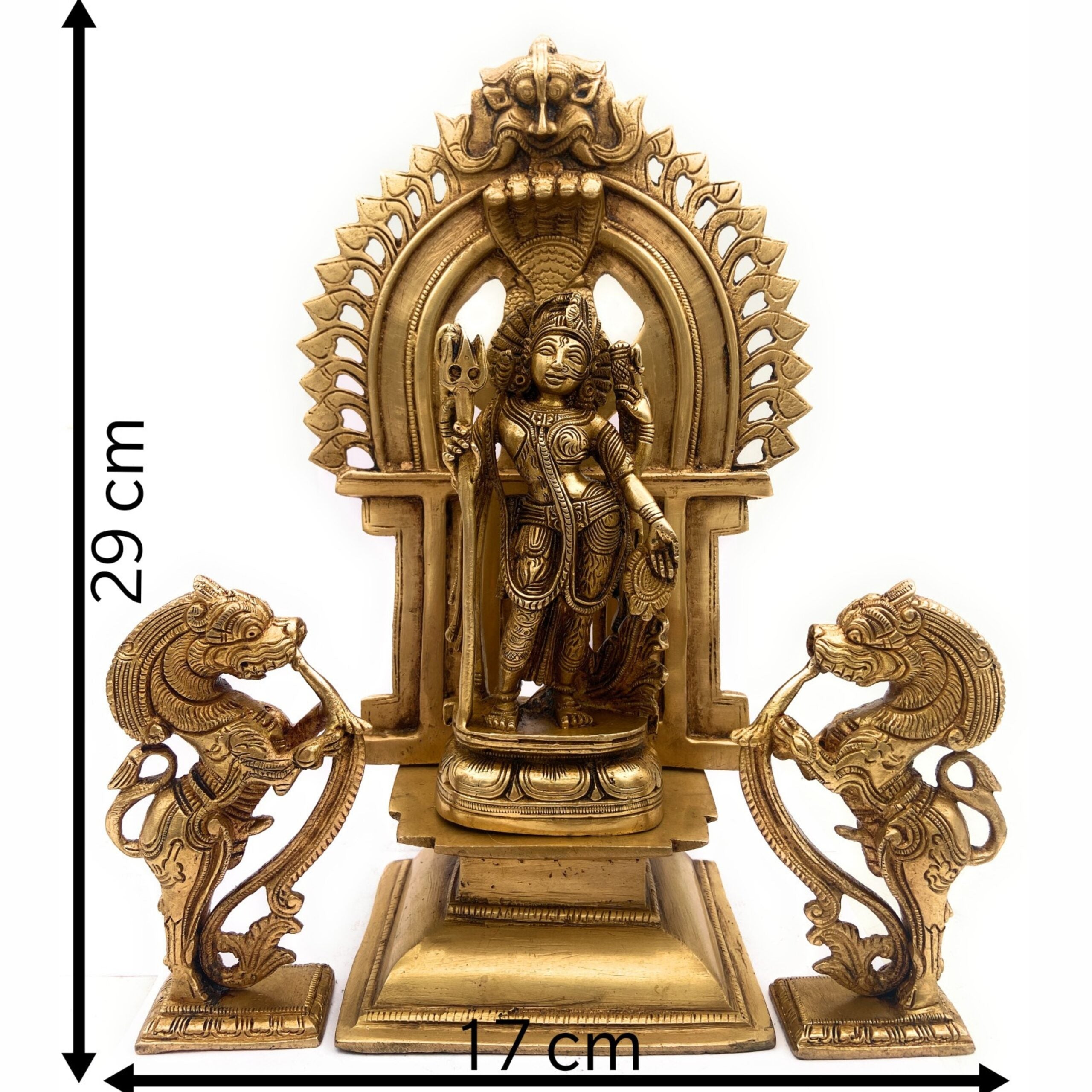 Brass Ardhanarishvara Idols With Two Yali And Prabhavali, Ardhnarishwar Statue, Ardhnari, Shiv Parvathi Murti, Lord Shiva And Parwathi Silai, Ardhanarishvara With Prabhavali,Gold, 11.5 Inch, 1 Piece