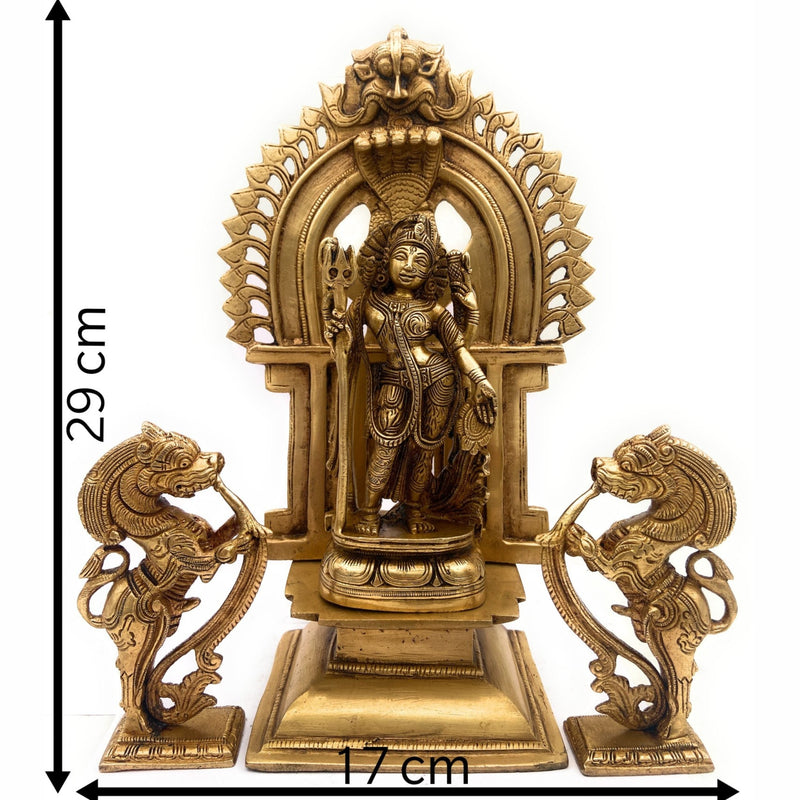 Brass Ardhanarishvara Idols With Two Yali And Prabhavali, Ardhnarishwar Statue, Ardhnari, Shiv Parvathi Murti, Lord Shiva And Parwathi Silai, Ardhanarishvara With Prabhavali,Gold, 11.5 Inch, 1 Piece