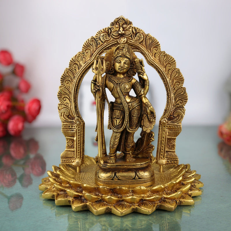 Brass Ardhanarishvara Statue on Lotus Chowki with Prabhavali, Divine Shiv Parvati Murti, Perfect Home Decor & Pooja Idol, Gold, 8 Inch, 1 Piece
