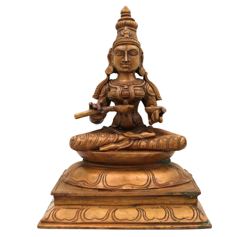 Bronze Goddess Annapurna Devi Idol, Panchaloha Annapoorna Ji Ki Murti, Annapoorani Annapurni Annapurani Annaporna Statue, Brown, 9.5 Inch, 1 Piece
