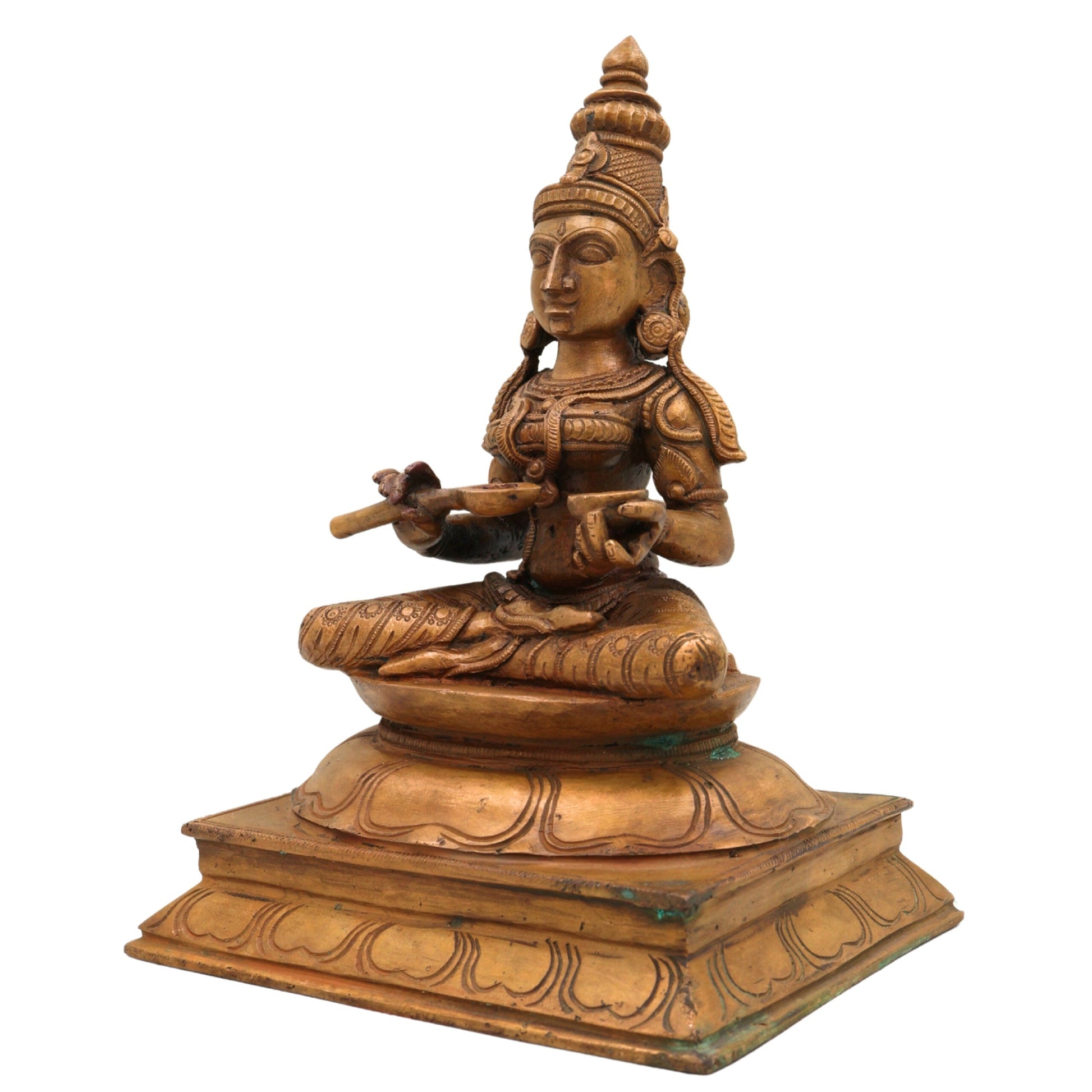 Bronze Goddess Annapurna Devi Idol, Panchaloha Annapoorna Ji Ki Murti, Annapoorani Annapurni Annapurani Annaporna Statue, Brown, 9.5 Inch, 1 Piece