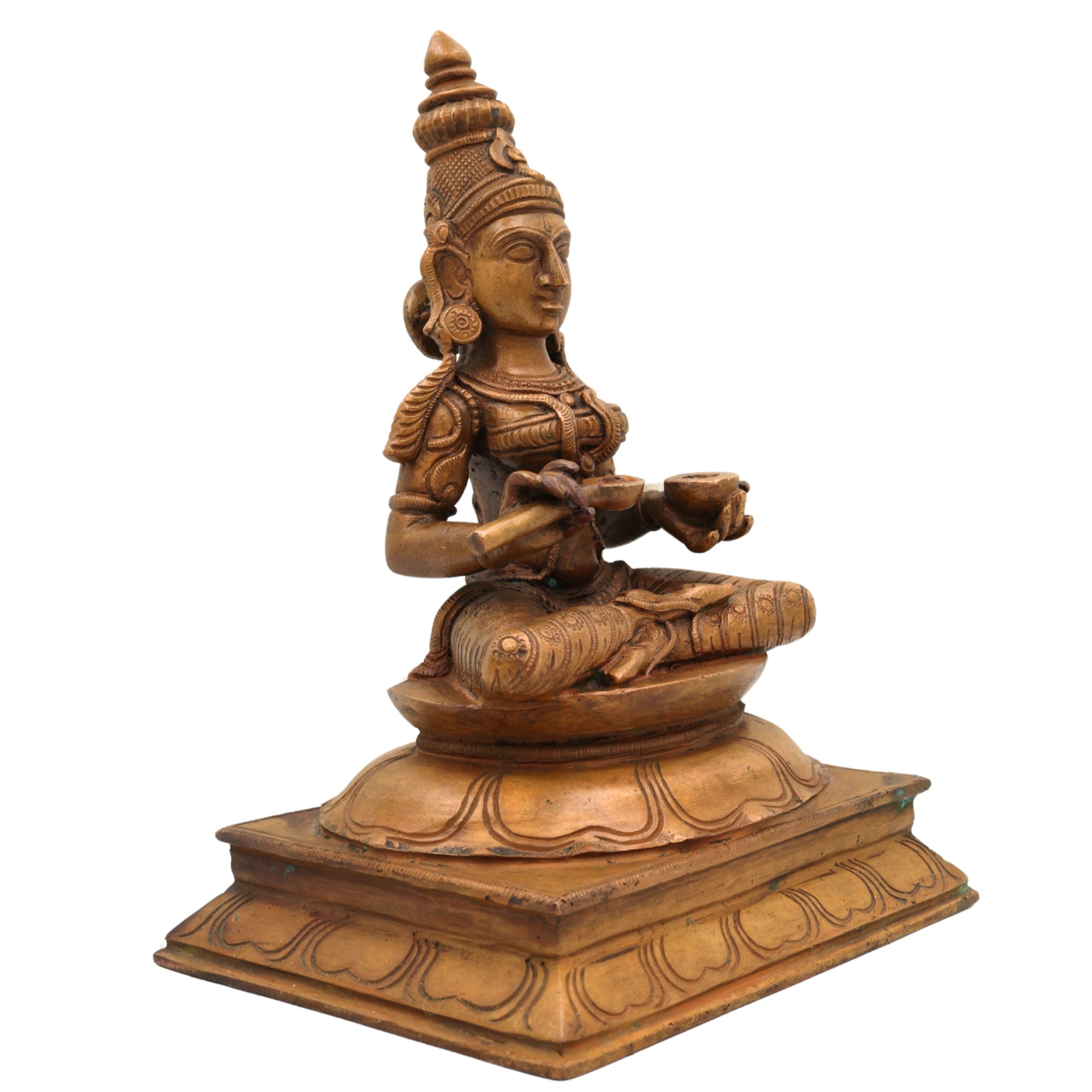 Bronze Goddess Annapurna Devi Idol, Panchaloha Annapoorna Ji Ki Murti, Annapoorani Annapurni Annapurani Annaporna Statue, Brown, 9.5 Inch, 1 Piece