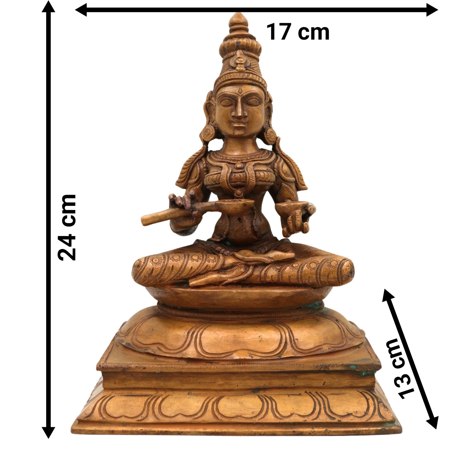 Bronze Goddess Annapurna Devi Idol, Panchaloha Annapoorna Ji Ki Murti, Annapoorani Annapurni Annapurani Annaporna Statue, Brown, 9.5 Inch, 1 Piece