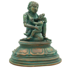 Bronze Yashoda with Krishna Feeding Mother Idol –Panchaloha Statue, Handmade Chola Art Annapurneshwari Murti for Home Temple & Spiritual Gifting,Brown, 7 Inch, 1 Piece