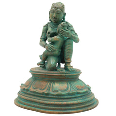 Bronze Yashoda with Krishna Feeding Mother Idol –Panchaloha Statue, Handmade Chola Art Annapurneshwari Murti for Home Temple & Spiritual Gifting,Brown, 7 Inch, 1 Piece