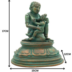 Bronze Yashoda with Krishna Feeding Mother Idol –Panchaloha Statue, Handmade Chola Art Annapurneshwari Murti for Home Temple & Spiritual Gifting,Brown, 7 Inch, 1 Piece