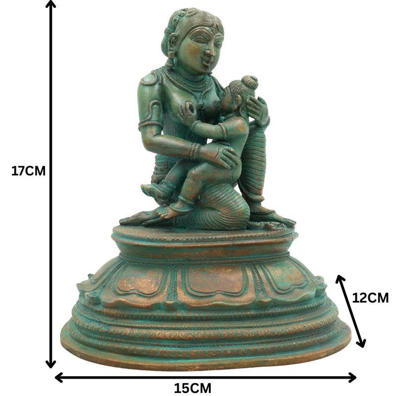 Bronze Yashoda with Krishna Feeding Mother Idol –Panchaloha Statue, Handmade Chola Art Annapurneshwari Murti for Home Temple & Spiritual Gifting,Brown, 7 Inch, 1 Piece
