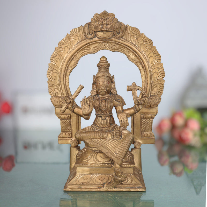 Handmade Panchaloha Bronze Varahi Amman | Chola Art Varahi Devi | South Indian Temple Varahi Mata / Varahi Shakti / Varahi Ammavaru Idol,Brown, 9.5 Inch, 1 Piece