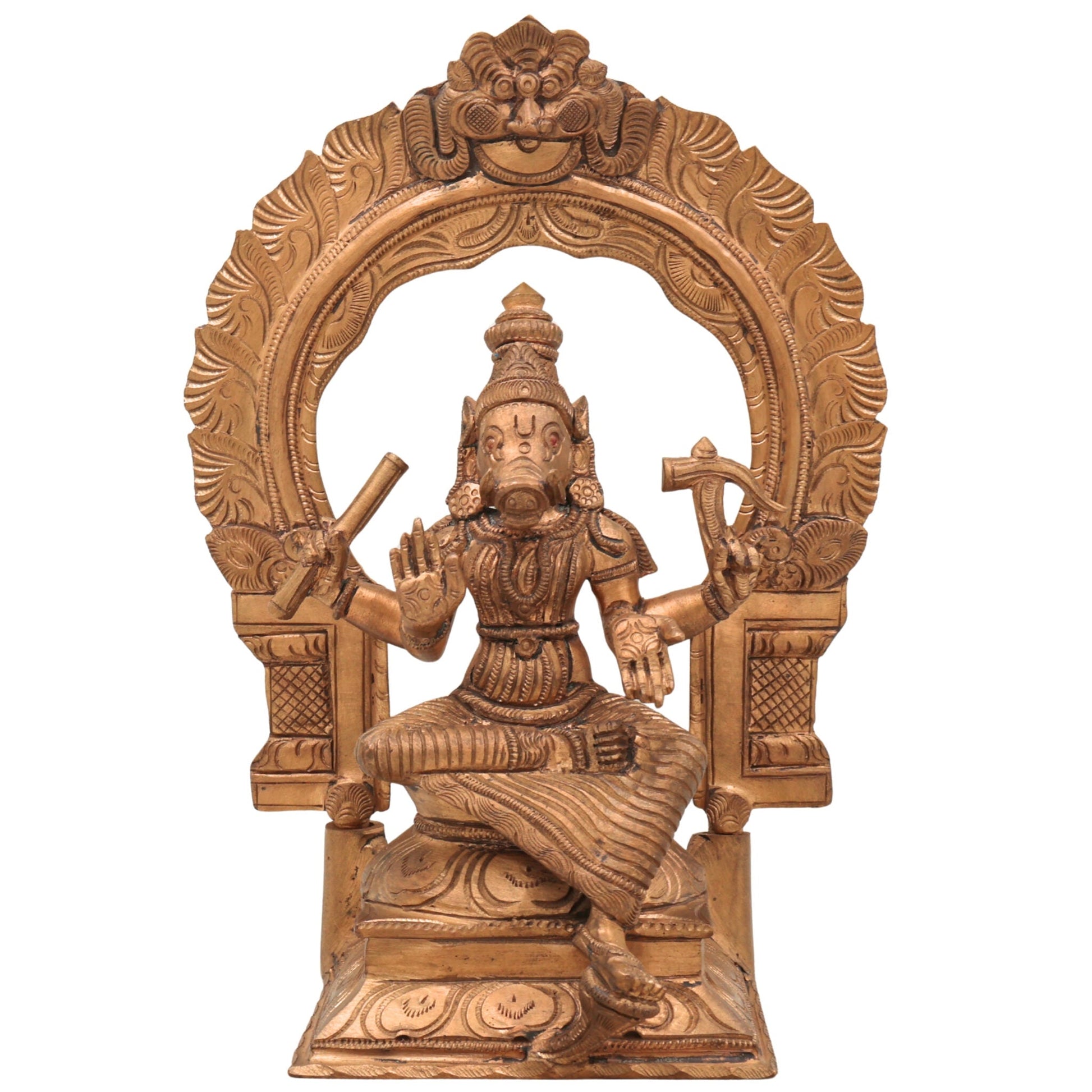 Handmade Panchaloha Bronze Varahi Amman | Chola Art Varahi Devi | South Indian Temple Varahi Mata / Varahi Shakti / Varahi Ammavaru Idol,Brown, 9.5 Inch, 1 Piece