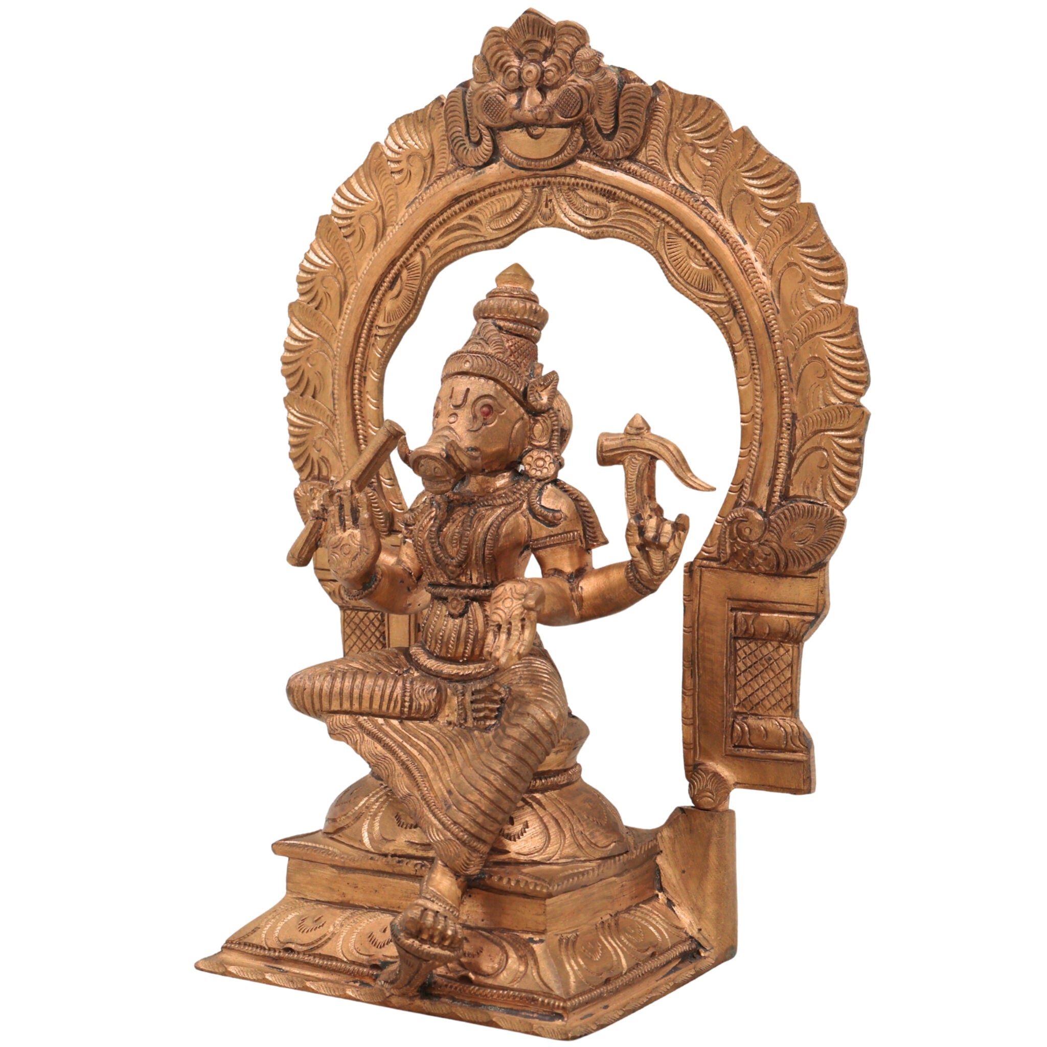 Handmade Panchaloha Bronze Varahi Amman | Chola Art Varahi Devi | South Indian Temple Varahi Mata / Varahi Shakti / Varahi Ammavaru Idol,Brown, 9.5 Inch, 1 Piece