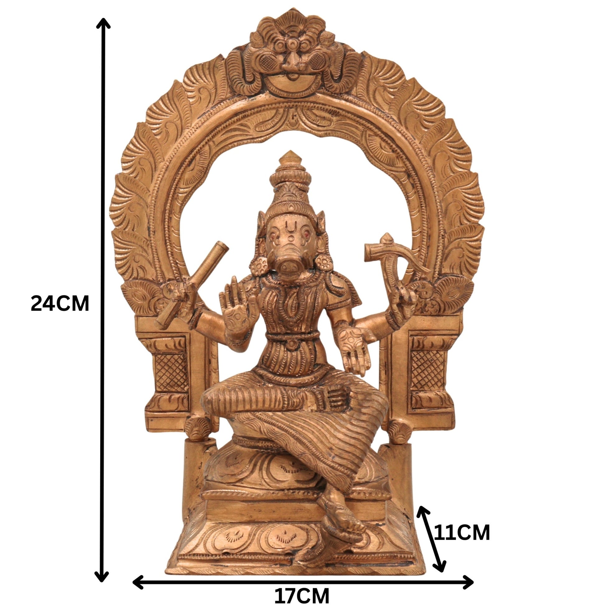 Handmade Panchaloha Bronze Varahi Amman | Chola Art Varahi Devi | South Indian Temple Varahi Mata / Varahi Shakti / Varahi Ammavaru Idol,Brown, 9.5 Inch, 1 Piece